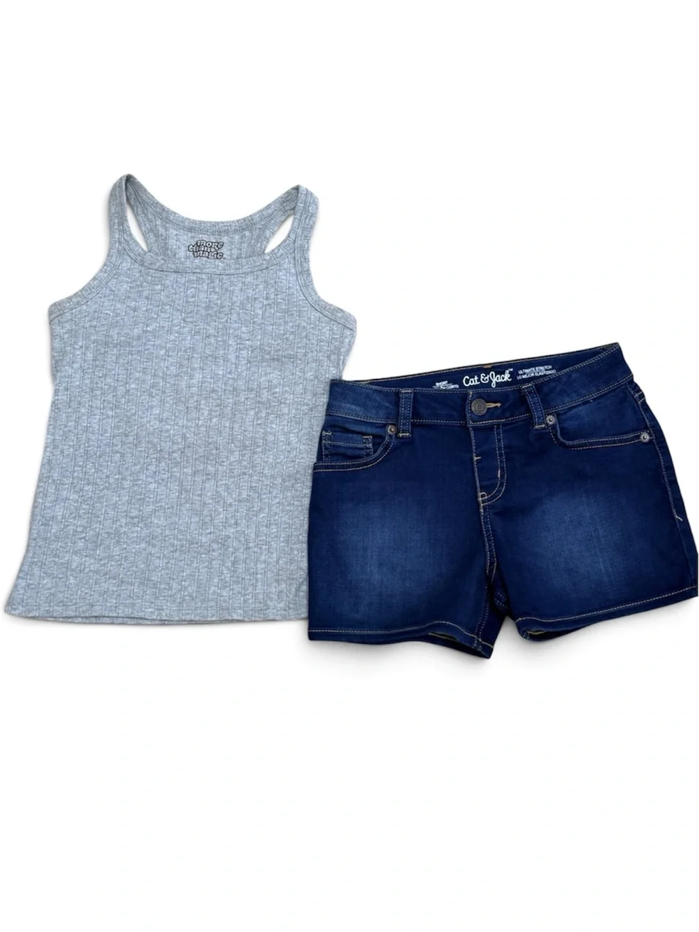 Cat & Jack Denim Shorts + More Than Magic Ribbed Tank – Size M (7/8–8)